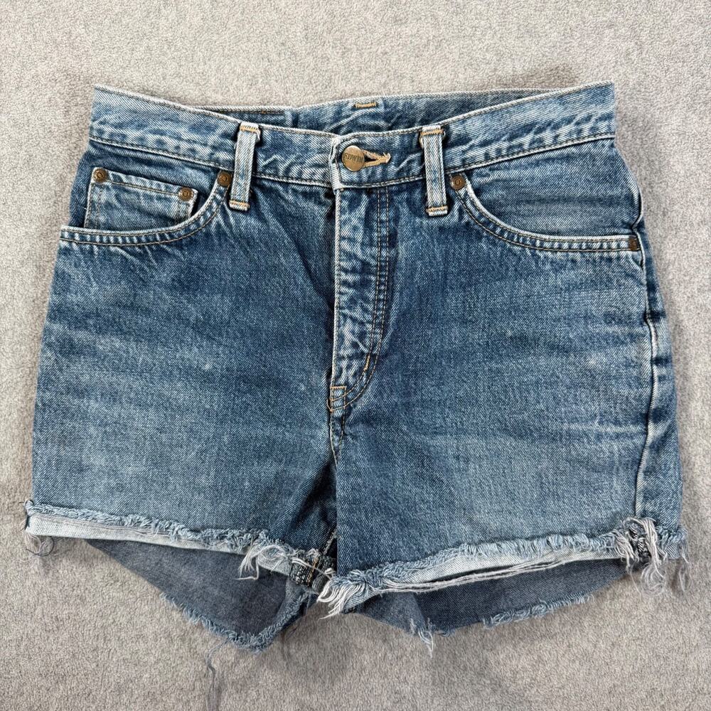Edwin Vintage High Rise Denim Cut Off Shorts Women's 27 Distressed Blue Jean